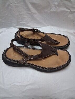Thom McAn Dark Brown Leather Sandal with White Stitching Size 8 Preowned